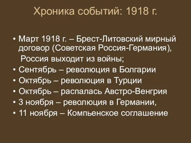 Хроника событий: 1918 г. Март 1918 г. – Брест-Литовский мирный договор