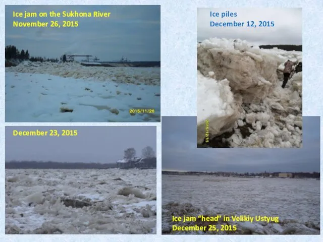 Ice jam on the Sukhona River November 26, 2015 Ice piles