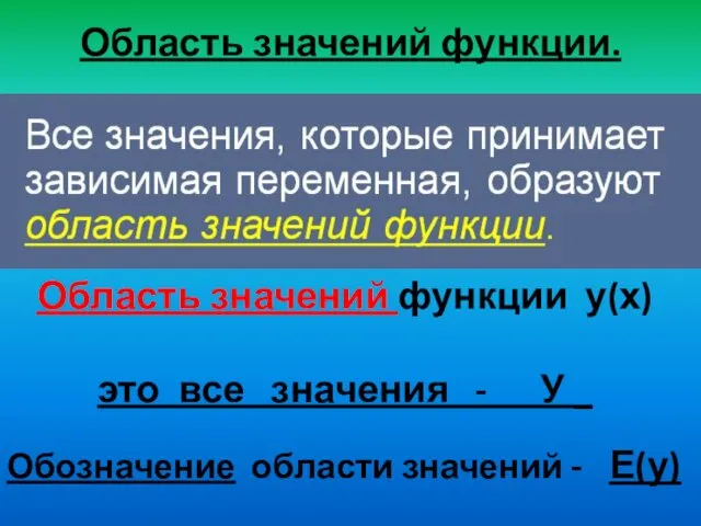 Область значений функции. Область значений функции у(х) это все значения -