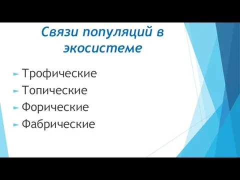 Связи популяций в экосистеме Трофические Топические Форические Фабрические