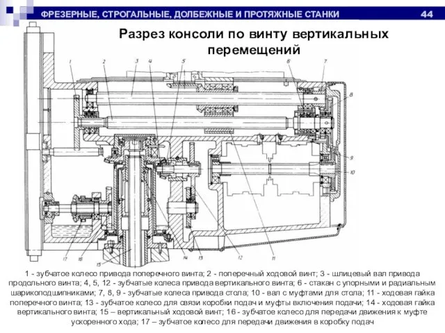 ФРЕЗЕРНЫЕ, СТРОГАЛЬНЫЕ, ДОЛБЕЖНЫЕ И ПРОТЯЖНЫЕ СТАНКИ Разрез консоли по винту вертикальных