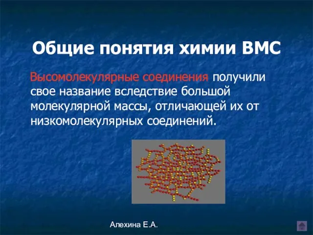 Алехина Е.А. Общие понятия химии ВМС Высомолекулярные соединения получили свое название