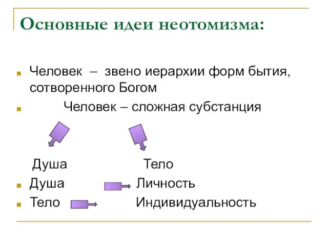 Основные идеи неотомизма: Человек – звено иерархии форм бытия, сотворенного Богом