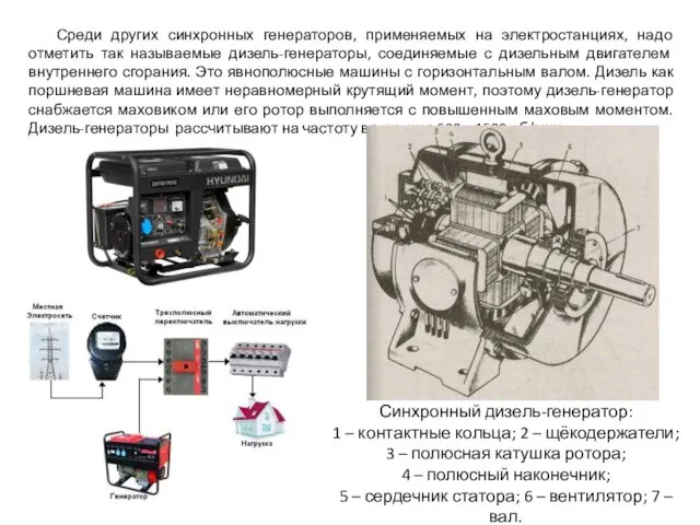 Среди других синхронных генераторов, применяемых на электростанциях, надо отметить так называемые