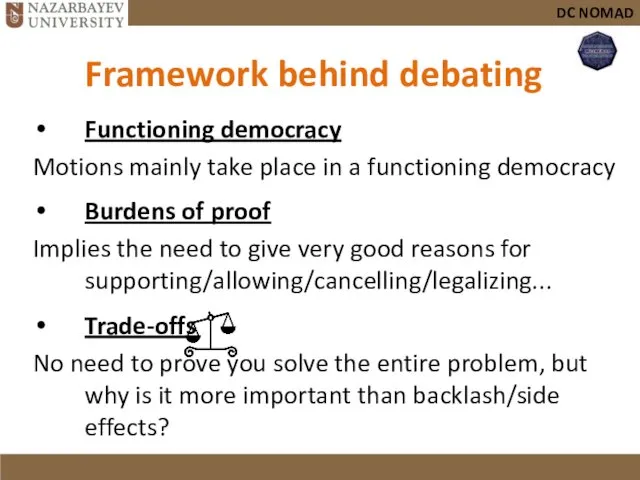 DC NOMAD Framework behind debating Functioning democracy Motions mainly take place