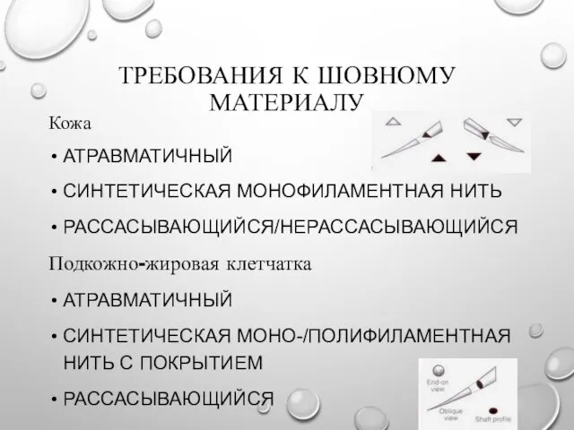 ТРЕБОВАНИЯ К ШОВНОМУ МАТЕРИАЛУ АТРАВМАТИЧНЫЙ СИНТЕТИЧЕСКАЯ МОНОФИЛАМЕНТНАЯ НИТЬ РАССАСЫВАЮЩИЙСЯ/НЕРАССАСЫВАЮЩИЙСЯ АТРАВМАТИЧНЫЙ СИНТЕТИЧЕСКАЯ