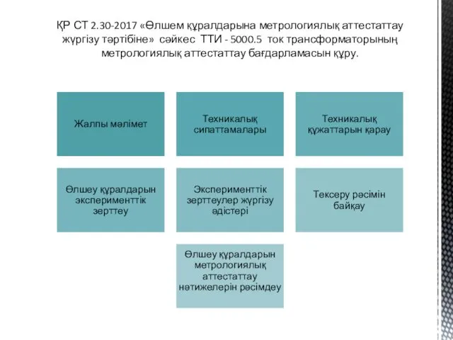 ҚР СТ 2.30-2017 «Өлшем құралдарына метрологиялық аттестаттау жүргізу тəртібіне» сәйкес ТТИ