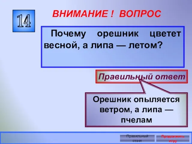 14 ВНИМАНИЕ ! ВОПРОС Почему орешник цветет весной, а липа —