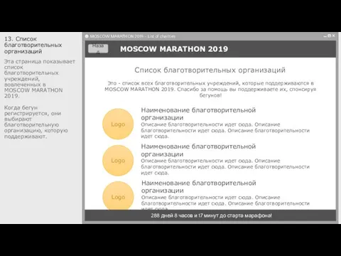 13. Список благотворительных организаций Эта страница показывает список благотворительных учреждений, вовлеченных