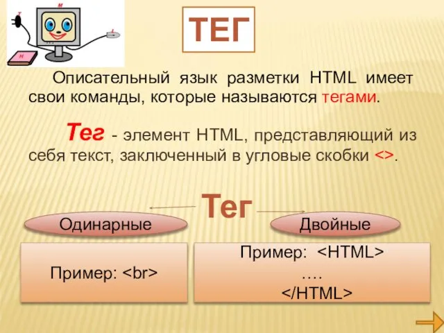 Описательный язык разметки HTML имеет свои команды, которые называются тегами. Тег
