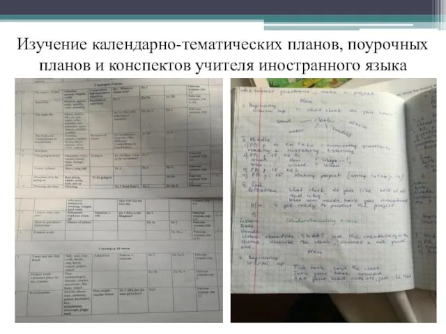 Изучение календарно-тематических планов, поурочных планов и конспектов учителя иностранного языка