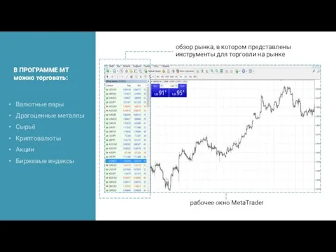 рабочее окно MetaTrader обзор рынка, в котором представлены инструменты для торговли