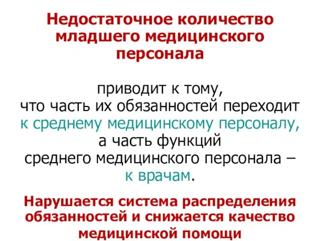 Недостаточное количество младшего медицинского персонала приводит к тому, что часть их