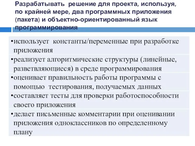 Разрабатывать решение для проекта, используя, по крайней мере, два программных приложения (пакета) и объектно-ориентированный язык программирования