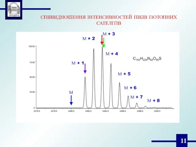 СПІВВІДНОШЕННЯ ІНТЕНСИВНОСТЕЙ ПІКІВ ІЗОТОПНИХ САТЕЛІТІВ М М + 1 М +