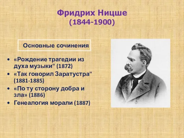 Фридрих Ницше (1844-1900) «Рождение трагедии из духа музыки" (1872) «Так говорил