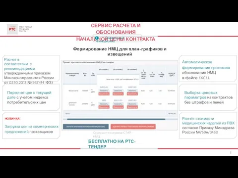 5 СЕРВИС РАСЧЕТА И ОБОСНОВАНИЯ НАЧАЛЬНОЙ ЦЕНЫ КОНТРАКТА Автоматическое формирование протокола