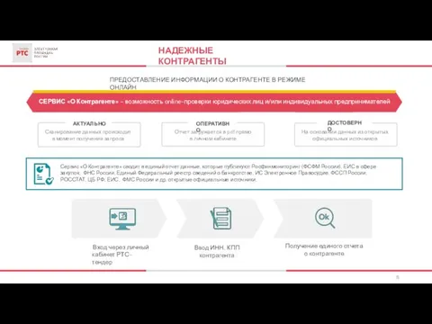 8 НАДЕЖНЫЕ КОНТРАГЕНТЫ СЕРВИС «О Контрагенте» – возможность online-проверки юридических лиц