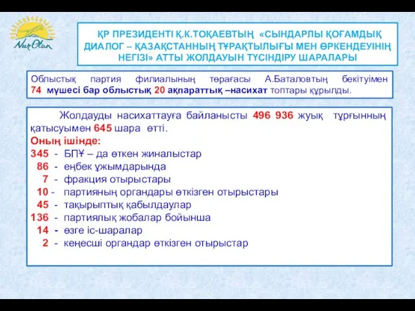 ҚР ПРЕЗИДЕНТІ Қ.К.ТОҚАЕВТЫҢ «СЫНДАРЛЫ ҚОҒАМДЫҚ ДИАЛОГ – ҚАЗАҚСТАННЫҢ ТҰРАҚТЫЛЫҒЫ МЕН ӨРКЕНДЕУІНІҢ