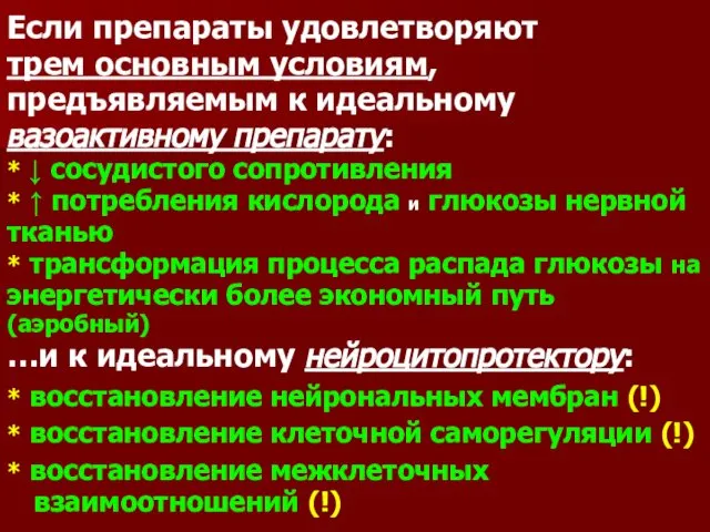 Если препараты удовлетворяют трем основным условиям, предъявляемым к идеальному вазоактивному препарату: