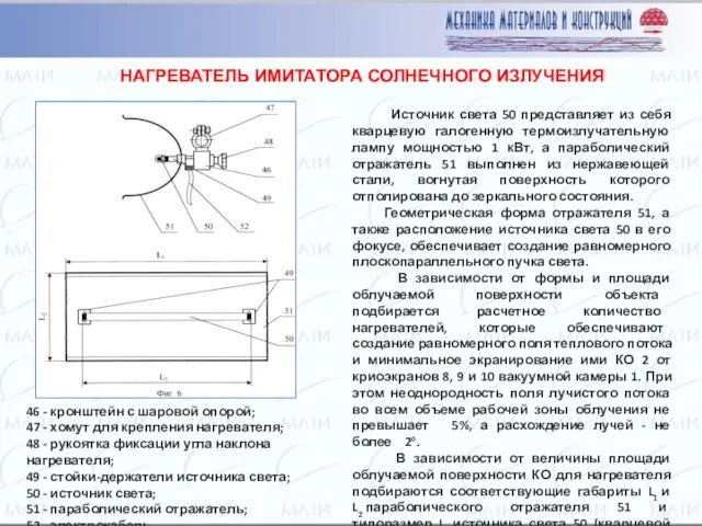 НАГРЕВАТЕЛЬ ИМИТАТОРА СОЛНЕЧНОГО ИЗЛУЧЕНИЯ Источник света 50 представляет из себя кварцевую