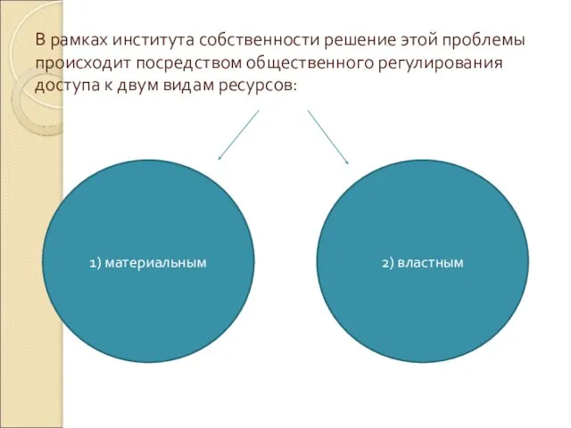 В рамках института собственности решение этой проблемы происходит посредством общественного регулирования