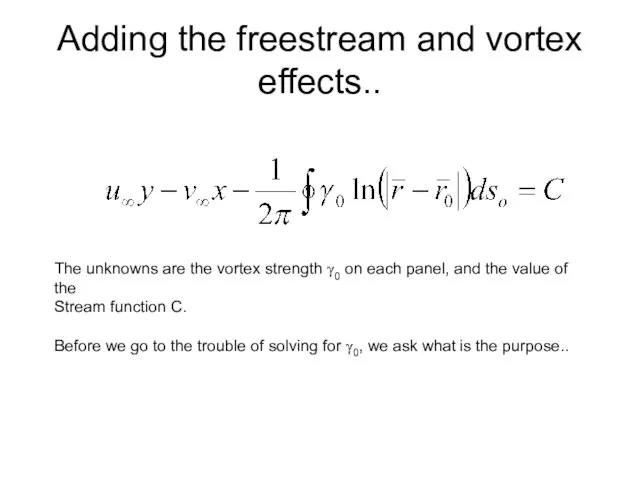 Adding the freestream and vortex effects.. The unknowns are the vortex