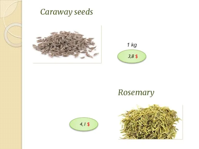 Caraway seeds с15 1 kg Rosemary 3,8 $ 4,1 $