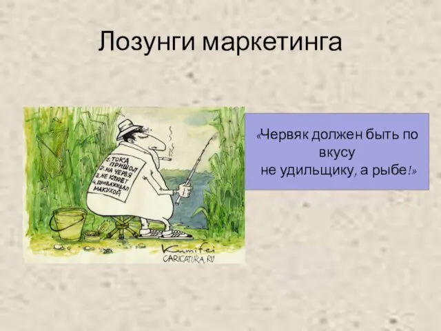 Лозунги маркетинга «Червяк должен быть по вкусу не удильщику, а рыбе!»