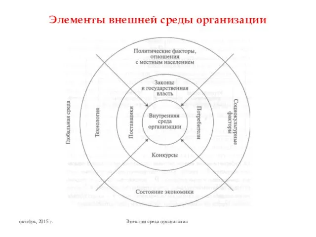 Элементы внешней среды организации Внешняя среда организации октябрь, 2015 г.