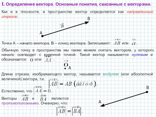 Как и в плоскости, в пространстве вектор определяется как направленный отрезок: