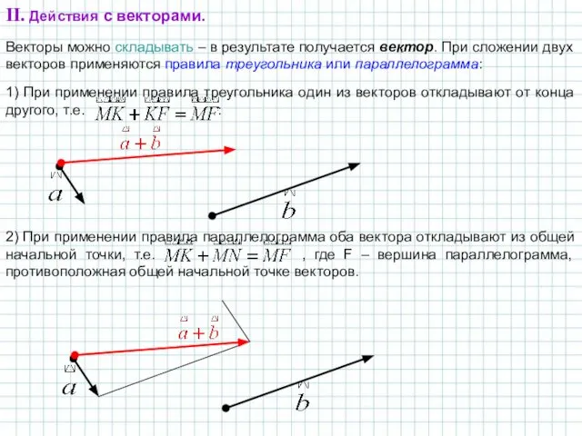 II. Действия с векторами. Векторы можно складывать – в результате получается