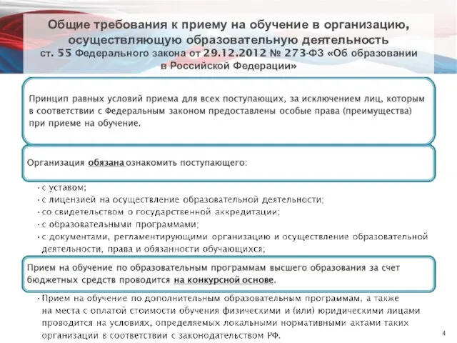 Общие требования к приему на обучение в организацию, осуществляющую образовательную деятельность