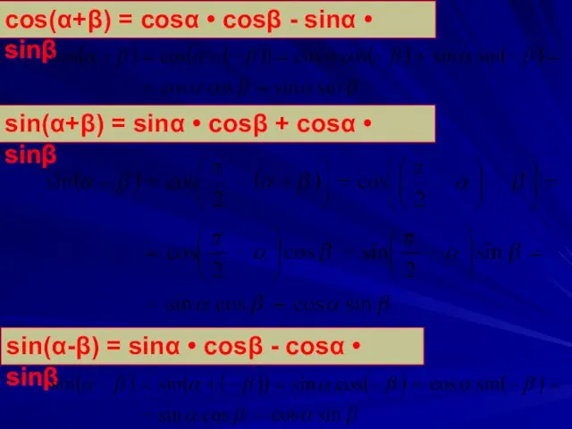 cos(α+β) = cosα • cosβ - sinα • sinβ sin(α+β) =