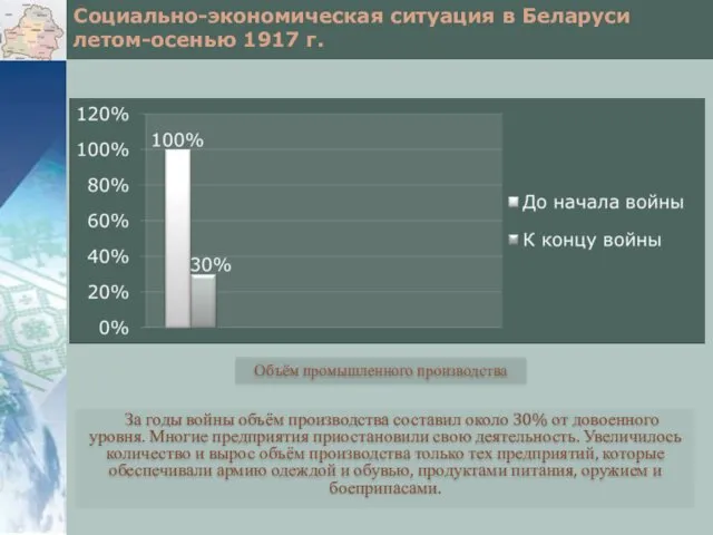 Социально-экономическая ситуация в Беларуси летом-осенью 1917 г. За годы войны объём