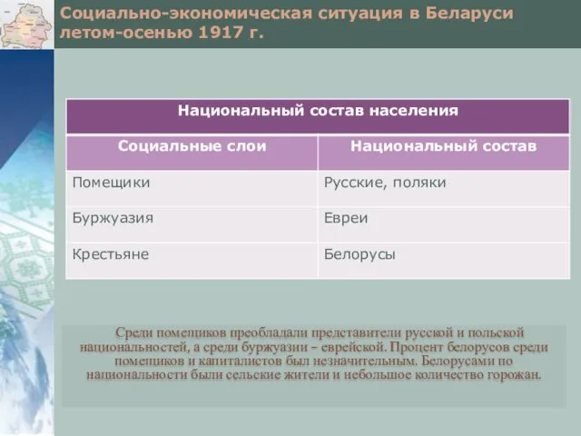 Социально-экономическая ситуация в Беларуси летом-осенью 1917 г. Среди помещиков преобладали представители