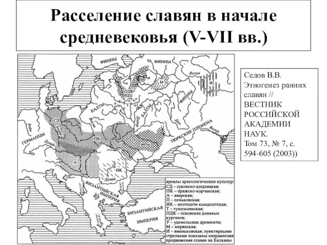 Расселение славян в начале средневековья (V-VII вв.) Седов В.В. Этногенез ранних