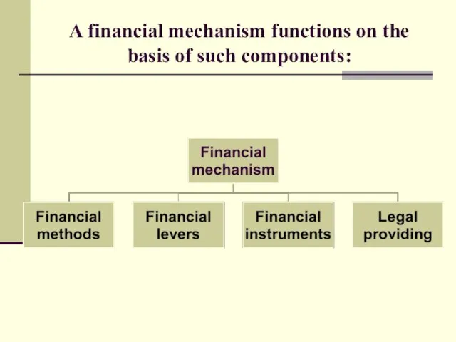 A financial mechanism functions on the basis of such components: