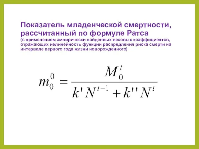 Показатель младенческой смертности, рассчитанный по формуле Ратса (с применением эмпирически найденных