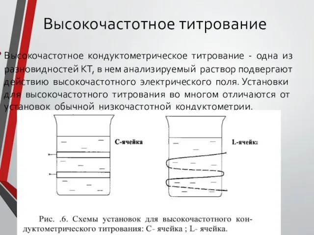 Высокочастотное титрование Высокочастотное кондуктометрическое титрование - одна из разновидностей КТ, в