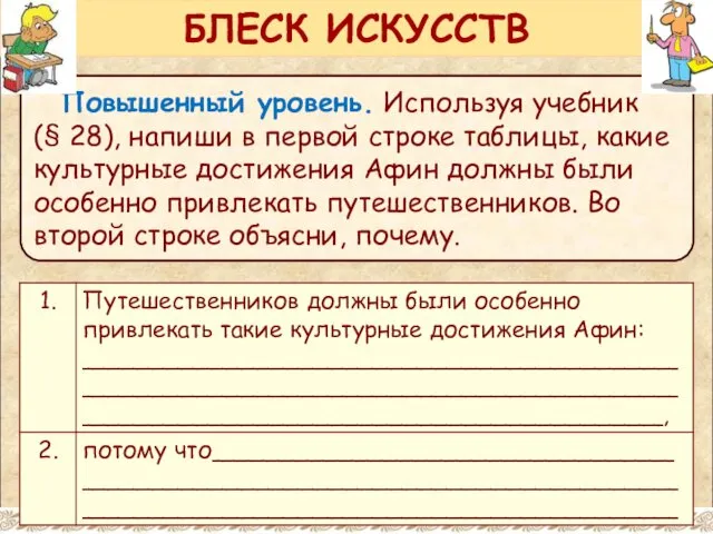 Повышенный уровень. Используя учебник (§ 28), напиши в первой строке таблицы,