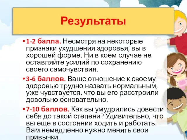 Результаты 1-2 балла. Несмотря на некоторые признаки ухудшения здоровья, вы в