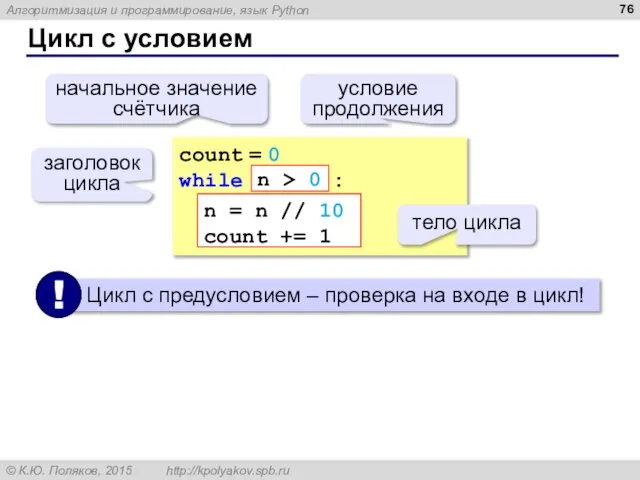 Цикл с условием count = 0 while : n = n