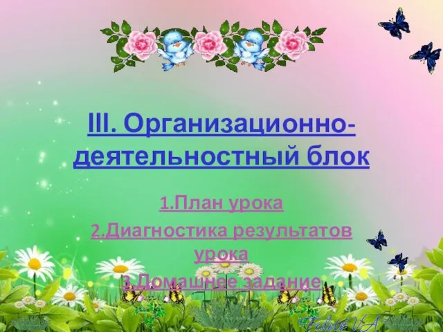 ІІІ. Организационно-деятельностный блок 1.План урока 2.Диагностика результатов урока 3.Домашнее задание