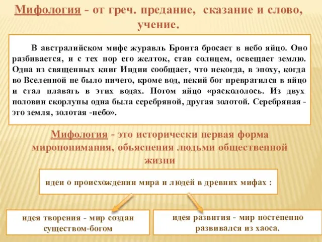 Мифология - от греч. предание, сказание и слово, учение. В австралийском