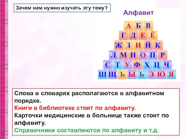 Зачем нам нужно изучать эту тему? Слова в словарях располагаются в