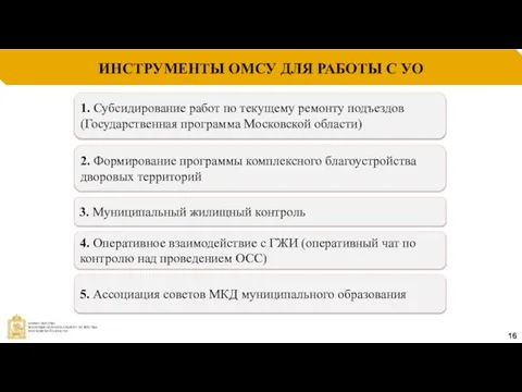 ИНСТРУМЕНТЫ ОМСУ ДЛЯ РАБОТЫ С УО 16 1. Субсидирование работ по