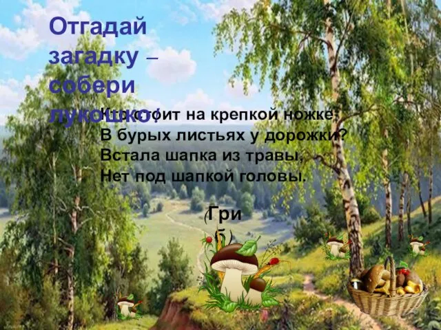 Кто стоит на крепкой ножке В бурых листьях у дорожки? Встала