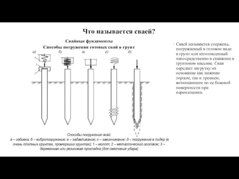 Что называется сваей? Сваей называется стержень, погружаемый в готовом виде в