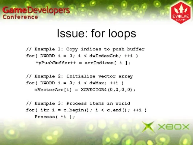 Issue: for loops // Example 1: Copy indices to push buffer